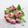 Flores artificiales para decoración del hogar, flores falsas transfronterizas, arreglos florales de escritorio, decoraciones de boda, ramo de 10 cabezas de capullos de rosa de té de primavera