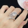 Conjunto de tres piezas de ágata gris y calcedonia blanca natural con anillo de apertura de diamantes, elegantes pendientes colgantes de lujo para mujer