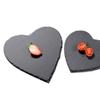 Negro Cuadrado Forma de Corazón Vajilla Posavasos Pequeño Pizarra Natural Rugosa Placa de Pizarra Artesanía Bandeja Pequeña para Regalo