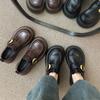 Nuevos Mocasines Primavera y Otoño 2025 para Mujer con Tacón Grueso Suela Gruesa Zapatos de una Sola Capa Hebilla de Cinturón Retro Estilo Británico Aumentadores de Altura Zapatos Pequeños de Cuero