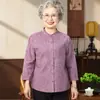 Camisas para mulheres de meia-idade e idosas, blusas de algodão para mães, mangas três quartos, roupas casuais para idosos, peças de verão leves e elegantes para avós