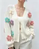 2026 Amazon transfronterizo cárdigan de punto con botones para mujer, estampado floral, suéter holgado de manga larga, estilo dulce y fresco