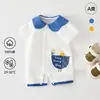 Ropa de Verano para Bebé Clase A Mameluco Delgado de Manga Corta para Recién Nacido Algodón Puro Estilo Coreano Mono con Cuello para Niño y Niña