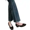 Sapatos de Salto Grosso Estilo Francês para Mulheres, Tamancos Vazados de Bico Quadrado, Sapatos Mary Jane Rasos Confortáveis de Salto Baixo, Respiráveis