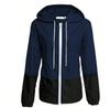 Chaqueta con cremallera y capucha de color contrastante ligera, impermeable para exteriores, chaqueta para mujer, Ropa para mujer, 2025