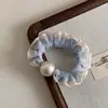 Cuerda para el Cabello Azul Perla de Alta Gama, Textura de Seda y Satén, Alta Elasticidad y Sin Daño al Cabello, Banda de Goma, Adornada con Perlas, Elegante y Versátil Goma para el Cabello