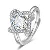 Anel de grama folha aberto de quatro peças TikTok mão rápida live online anel de diamante vermelho braço oscilante anel de flor de diamante rotativo