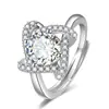 Anillo Abierto de Trébol de Cuatro Hojas Tono de Sonajero Mano Rápida En Vivo en Línea Anillo de Diamante Rojo Brazo Giratorio Anillo de Flor de Diamante Giratorio