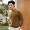 Suéter masculino de cashmere, 100% cashmere puro de cabra, novo estilo outono e inverno, gola semi-alta, corte justo, tricô pulôver, suéter pulôver quente