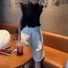 25783 Xin Da Ai Mei Yuan Verão 2025 Nova Camisa Simples de Luxo Leve Combinada com Calças de Cinco Pontos Estilosa e Emagrecedora