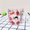 Taza de Leche de Vidrio para Niñas Estilo Japonés, Segura para Microondas, Estampado de Dibujos Animados, Taza para Desayuno con Cereales y Yogur