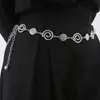Corrente de Cintura de Metal com Padrão Espiral da Moda e Simples com Pingente Redondo de Textura Vintage, Acessório de Cintura Versátil para Ternos e Vestidos
