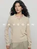 Con Jian Solapa de Otoño Manga Larga Tejido para Mujer Holgado Estilo Old Money Casual Perezoso Top para el Día a Día