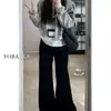 Calça Jeans Flare Preta para Mulheres, Nova Coleção de Outono Plus-Size, Elástica, Emagrecimento, Para Corpo Tipo Pera, Calça Bootcut de Perna Larga