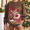 Buenos Días estilo ins estampado de alce navideño para mujer hombros descubiertos talla grande suéter europeo y americano de cuello redondo para mujer transfronterizo