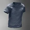 Nueva Camiseta de Hielo de Seda de Secado Rápido para Hombre, Verano, Delgada, Transpirable, Deportiva, Manga Corta, Cuello Redondo, Holgada, Casual, Ropa de Entrenamiento