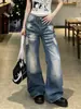 Jeans Feminino Retrô Americano com Junta de Bambu Lavado à Água Perna Torta Primavera 2027 Sensação Preguiçosa Emagrecedor Perna Larga Calças Longas