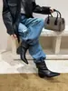 []Botines de tacón alto grueso con punta cuadrada para mujer 2026 Otoño/Invierno Nuevos Botines de media pantorrilla Sin cordones Uso bidireccional Botas de jinete