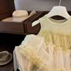 ¡Leche zumbando! Estilo Vacaciones Hada Tesoro Vestido Estilo Coreano Ropa de Verano Para Niños de 1 a 7 Años Malla con Borde de Oreja Vestido Princesa