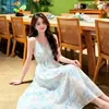 Vestido camisola de chifre floral, vestido de decote V justo estilo férias, vestido de verão