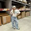 Camiseta de Manga Corta de Algodón Puro Estilo Coreano Casual Americano Holgada con Estampado de Coche para Mujer Verano 2026 Blanca Cuello Redondo