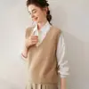 Nueva colección de otoño e invierno: Chaleco de cachemira para mujer, holgado, de cuello en V, grueso, sin mangas, perfecto para usar debajo de suéteres