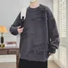 Suéter rasgado para hombre, corte holgado, estilo retro japonés moderno, tejido casual versátil con dobladillo abierto, prenda de abrigo