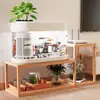 Soporte de Madera Maciza para Acuario Soporte para Flores Integrado de Pie para Sala de Estar Combinación Alto-Bajo Base para Acuario Estante de Almacenamiento Multicapa de Alta Resistencia
