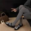Zapatos Mary Jane Versátiles de Estilo Europeo Femenino Otoño e Invierno 2025 Nuevos Zapatos Diarios Elegantes de Punta Cuadrada con Pedrería Suela Suave Peludos