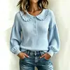 Novo suéter de malha com gola de boneca franzida transfronteiriça para mulheres, pulôver de manga longa tipo lanterna, top de estilo suave para outono e inverno