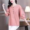 2024 Nuevo Estilo de Verano Camisa de Manga Corta de Cinco Puntos Holgada Bordada Adelgazante Madre de Mediana Edad Casual Suéter Superior Camisa Pequeña