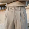 Calças Sociais Casuais Slim de Nápoles, Itália, com Caimento, Cintura Alta, Lã Masculina, Retas, Calças Retrô