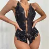 Nuevo Estilo Transfronterizo Europeo y Americano Comercio Exterior Amazon Lencería Erótica Pijamas Sexy Encaje Hueco Body de Pierna Abierta Venta al por Mayor