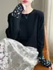 Camiseta base de seda de manga larga bordada estilo chino de alta resistencia, chic de lana para mujer con cuello redondo adelgazante, elegante y versátil, principios de otoño 2025