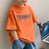 2026 Estiloso Moda Tendência Marca para Meninos Versátil Roupa Infantil Top Camiseta de Verão 100% Algodão Puro Camiseta Infantil de Manga Curta