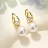 Brincos Estilo Retro Americano para Mulheres, Design de Luxo Leve com Pérolas, Brincos de Zircônia, Brincos da Moda de Luxo Leve
