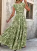 Vestido Retro Estampado de Comercio Exterior Transfronterizo de Amazon 2025 Elegante y Moderno Vestido Largo de Manga Corta con Cuello en V para Mujer