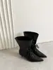 Nuevas botines de encaje con punta para otoño e invierno 2026 para mujer, a la moda y elegantes, adelgazantes, con tacón esbelto, botas de media pantorrilla