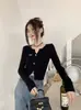 Top térmico negro de cuello en V Pure Desire para mujer, suéter de punto ajustado, nueva colección otoño 2025, diseño elegante y único para un look moderno