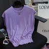 Elegante Francês 100% Liocel Fresca e Confortável Gola Redonda com Ombro Manga Curta Malha Casual Elegante Camiseta