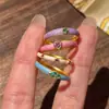 Anel Colorido Retro Dopamina com Zircônia Esmaltada Estilo Francês Anel Camada para Dedo Indicador para Mulheres