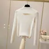 Top de Camada Base Tricô Vazado Meia-Gola Outono Inicial para Mulheres, Estilo Designer, Nicho, Emagrecedor, Suéter de Camada Interna, Top Estiloso