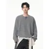 Camiseta de manga larga a rayas con cuello Henley estilo americano, unisex, corte holgado y relajado, perfecta para usar en capas en otoño