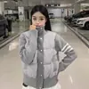 Chamarra de Patchwork Tejido con Relleno para Mujeres Petites, Moda Invierno 2026, Abrigo de Estudiante Rayado de Alta Gama Cálido con Cuello Alto
