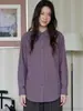 Nuevo Diseño Otoño 2026 Top de Moda Degradado con Cuello Solapa Sencillo, Mangas Largas, Camisa Morada de Lino para Mujer