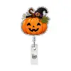 Pajarita de calabaza de Halloween, portabebedero retráctil de gato negro con acrílico brillante, portaplacas de identificación médica