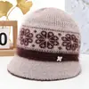 Sombrero de punto de ala ancha con pelo de conejo para otoño e invierno, sombrero de lana cálido con forro polar para mujeres de mediana edad, ancianas y abuelas
