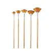 5 pinceles de nailon de dos colores con forma de abanico para el cabello, mango de madera con forma de abanico de cola de pez, juego de pinceles de tiza de agua al óleo pintados a mano