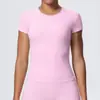 Nova Camiseta Feminina de Treino Justa Cross-Border com Sensação de Nuvem, Controle de Barriga, Fitness, Corrida, Secagem Rápida, Casual, Top de Yoga