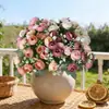 15 Flores de Camélia e Peônia, Pequeno Buquê de Peônias tipo Botão Estilo Coreano, Arranjo de Flores para Decoração de Casa Estilo Pastoral